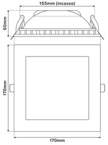 Faro LED da incasso Quadrato Luce INDIRETTA 20W Foro 155x155mm Colore Bianco Caldo 3.000K