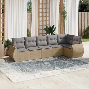 Set divano da giardino 6 pz con cuscini beige in polyrattan