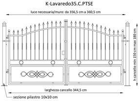 Cancello manuale con serratura elettrica Lavaredo in ferro, apertura centrale, L 358.5, H 165-195 cm, di colore ruggine