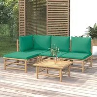 Set Salotto da Giardino 5pz con Cuscini Verdi Bamb