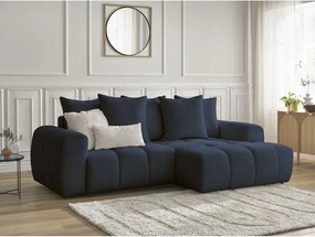 Divano angolare blu allungabile/con contenitore (con penisola a destra/con chaise lounge) con rivestimento in bouclé Roxelane – Bobochic Paris