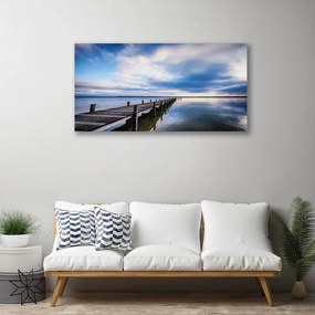 Quadro stampa su tela Architettura del ponte sul mare 100x50 cm