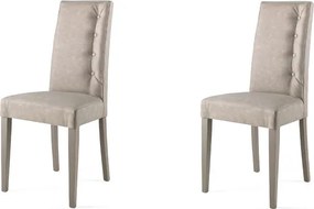 Sedia ecopelle nuvolato con 4 bottoni laterali gambe in legno SIDE Grigio Set da 2