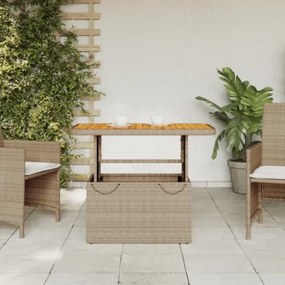 Tavolo da Giardino Beige 90x55x71cm Polyrattan e Legno Acacia