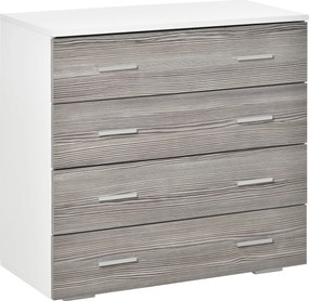 Cassettiera 4 Cassetti con Maniglie in Alluminio e Struttura in Legno 76x35x72 cm Bianco Grigio...