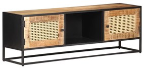 Mobile Porta Tv 120x30x40 Cm İn Legno Di Mango Grezzo E Canna /