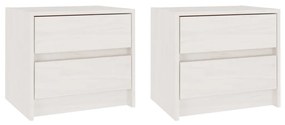 Comodini 2 pz Bianchi 40x30,5x35,5 cm in Legno Massello di Pino