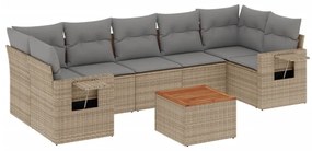 Set Divano da Giardino 8 pz con Cuscini Beige Misto Polyrattan