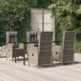 Set da pranzo giardino 5pz nero e grigio con cuscini polyrattan