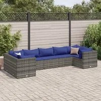 Set Divani da Giardino 7 pz con Cuscini in Polyrattan Grigio 3308263