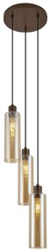 Lampada a sospensione Hotel Chic bronzo scuro con vetro ambrato a 3 luci - Stavelot