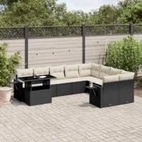 Set Divani da Giardino 10pz con Cuscini in Polyrattan Nero 3268136