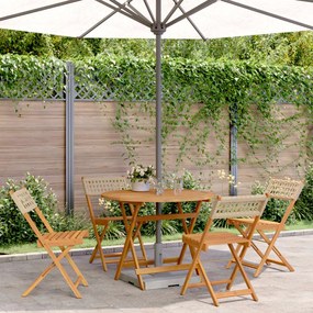 Set Pranzo Da Giardino 5 Pz Beige Polyrattan E Legno Massello /