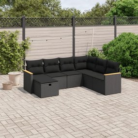 Set divani da giardino con cuscini 7pz nero polyrattan