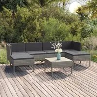 Set Divani da Giardino 7 pz con Cuscini in Polyrattan Grigio cod mxl 41975