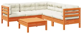 Set divani giardino 6pz con cuscini marrone cera massello pino