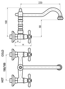 RAV Slezák MK102.5/28SM - Miscelatore per lavabo/lavello MORAVA RETRO ottone antico