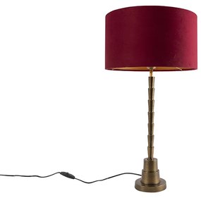 Lampada da tavolo Art Déco in bronzo con paralume in velluto rosso 35 cm - Pisos