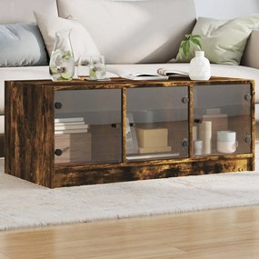 Tavolino Da Salotto Con Ante İn Vetro Rovere Fumo 102x50x42 Cm /