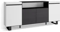 Credenza, Mobile soggiorno 200x87x35cm, 4 Porte, Design industriale, Stile moderno colore Bianco e nero