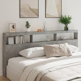 Testiera Con Contenitore A Led Grigio Cemento 220x17x102 Cm /