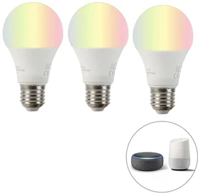 Set intelligente di 3 lampadine LED RGBW E27 A60 9W 800lm 2200-4000K