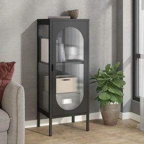 Credenza Nera 40x35x105 Cm Vetro E Acciaio /