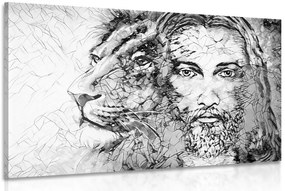 Quadro su tela – Onnipotente con leone in bianco e nero