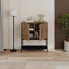 Mobile effetto rovere con decoro nero-naturale 80x90x40 cm Amira - Marckeric