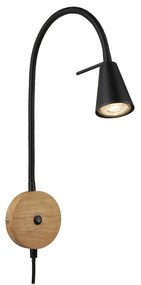 Applique Contemporanea Tusa Metallo Legno Nero 1 Luce Gu10 3000K