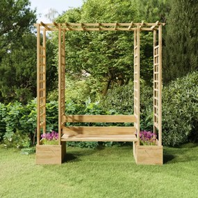 Pergola Da Giardino Panca E Vasi Legno Massello Pino Impregnato /