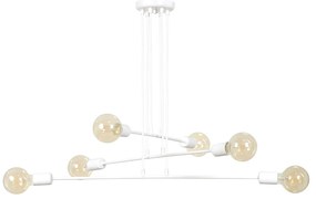 Lampadario Industrial 6 Luci Multiplo In Acciaio Bianco A Bracci
