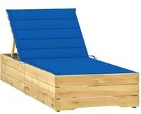 Lettino da Giardino con Cuscino Blu Royal Legno Pino Impregnato 3065919