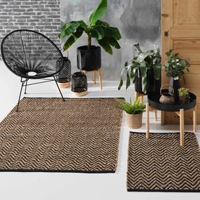 Tappeto nero/di colore naturale in misto iuta 120x170 cm Zigzag – douceur d'intérieur