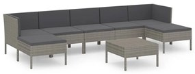 Set divani da giardino 8 pz con cuscini in polyrattan grigio