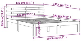 Giroletto con Testiera Marrone Cera 135x190 cm Massello Pino