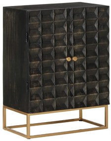 Credenza Nera 55x34x75 Cm İn Legno Massello Di Mango E Ferro /