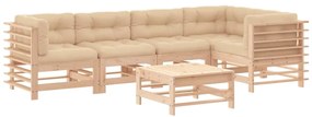 Set divani da giardino 6 pz con cuscini in legno massello