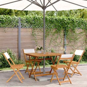Set Pranzo Da Giardino 5pz Crema İn Tessuto E Legno Massello /