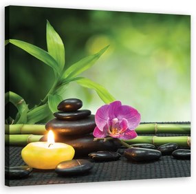 Quadro su tela, Composizione di zen con candele e fiori  Dimensioni 60x60