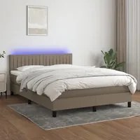 Letto a Molle con Materasso e LED Tortora 140x190 cm in Tessuto 3133313