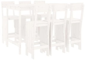 Set Bar da Giardino 7 pz Bianco in Legno Massello di Pino