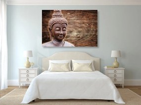 Stampa su tela – Statua del Buddha su sfondo di legno