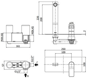 Paffoni Tilt Ti105no Miscelatore lavabo Incasso 2 Fori Piastra Rettangolare E Bocca 20 cm Nero Opaco