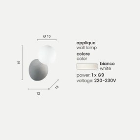 Applique ROCK 12 cm in cemento Bianco e vetro soffiato satinato