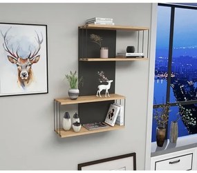 Mensola In Stile Industrial 65x19x96 Antracite E Legno Ellie