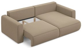 Divano angolare marrone chiaro allungabile/con contenitore (con penisola a destra/con chaise lounge) con rivestimento in velluto Kapua – Makamii