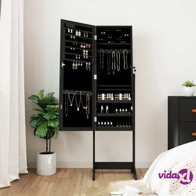 vidaXL Armadietto Portagioie a Specchio con Luci LED Autoportante Nero