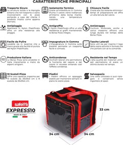 Borsa Termica Porta Pizze da Asporto 8/10 Cartoni Safemi Express 10 Nera e Rossa...