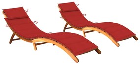 Lettini prendisole 2 pz con cuscini in legno massello d&#039;acacia
